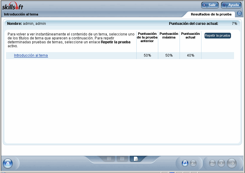 Imagen de la página Resultados de la prueba de SCP